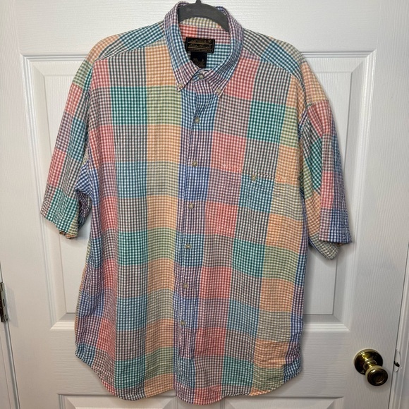Eddie Bauer Other - Eddie Bauer Blue and Pink Casual Button Down Vintage Shirt Size Large GUC